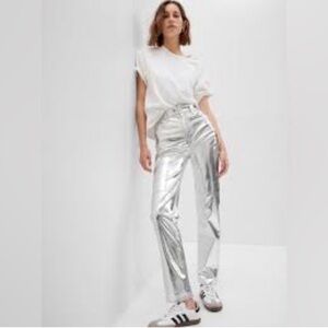 GAP Cheeky Straight High Rise Silver Metallic Jeans, 32/14R